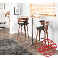 Lumisource B30-COSNIR WLCHAR2 Cosini Mid-Century Modern Barstool with Swivel in Walnut and Charcoal Fabric - Set of 2